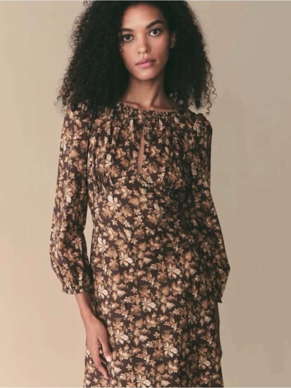 Doen Ginetta Dress Fern Grove Floral Long-Sleeve Midi Dress